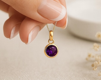 Personalised Gold Plated Sterling Silver Amethyst Pendant Necklace: February Birthstone