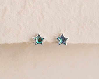 Personalised Tiny Paua Shell Star Stud Earrings In Sterling Silver