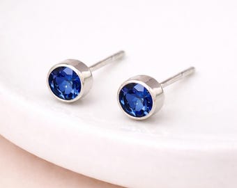 Sterling Silver September Sapphire Birthstone Stud Earrings – 7mm