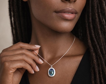 Personalised Sterling Silver Paua Shell Gemstone Locket Necklace With Photos