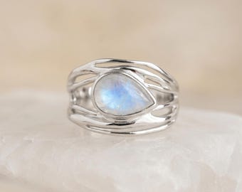 Molten Sterling Silver Moonstone Teardrop Ring