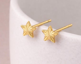 Gold Plated Sterling Silver Sunburst Star Stud Earrings – 7mm