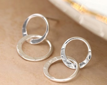 Sterling Silver Moving Linked Hoop Earrings