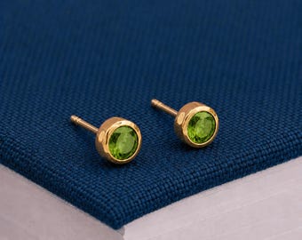 7mm Gold Plated Sterling Silver Peridot Cz Stud Earrings