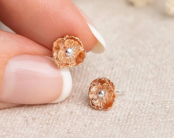 Sterling Silver And Rose Gold August Birth Flower Stud Earrings – 7mm