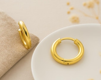 Chunky Gold Hoop Earrings • 20mm 18ct Gold-Plated Sterling Silver Hoops • Bold Hinged Earrings • Everyday Gold Jewellery • Gift for Her •