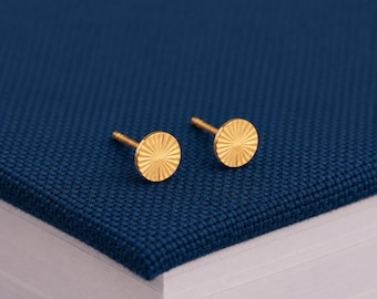 5mm Gold Plated Sterling Silver Textured Disc Stud Earrings