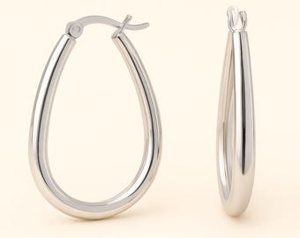 Large Sterling Silver Oval Hoop Earrings