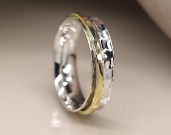 Personalised Sterling Silver Slim Brass Spinner Ring