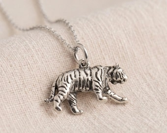 Personalised Solid Tiger Pendant Necklace in Sterling Silver