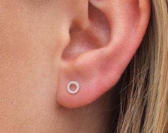 Small Sterling Silver Open Karma Circle Stud Earrings