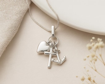 Faith Hope Charity Pendant • Sterling Silver Cross Anchor & Heart Charm • Symbolic Trio Necklace • Christian Gift Jewellery
