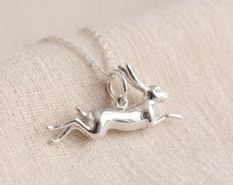 Personalised Leaping Hare Pendant Necklace in Sterling Silver