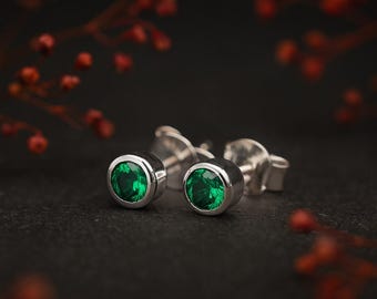 Sterling Silver May Birthstone Stud Earrings