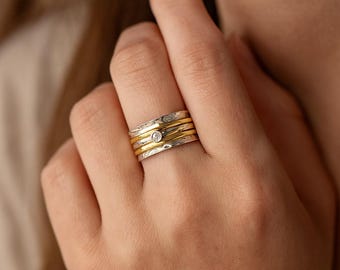 Personalised Sterling Silver And Brass Spinner Ring With Cubic Zirconia – 10mm