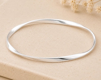 Sterling Silver Soft Twist Bangle - Etsy