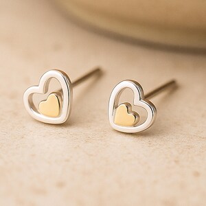 Sterling Silver Double Heart Stud Earrings