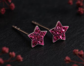 Tiny Sterling Silver Pink Twinkling Star Stud Earrings
