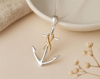 Infinity Anchor Pendant • Sterling Silver & Gold Vermeil Rope Detail • Nautical Jewellery • Symbolic Gift for Him or Her