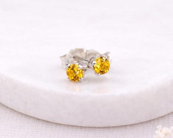 Sterling Silver Citrine Micro Stud Earrings – 3mm