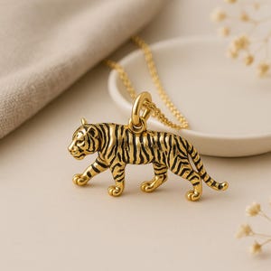 Gold Tiger Pendant • 18ct Gold-Plated Sterling Silver • Personalised Wildlife Necklace • Fierce Jungle Animal Jewellery Gift