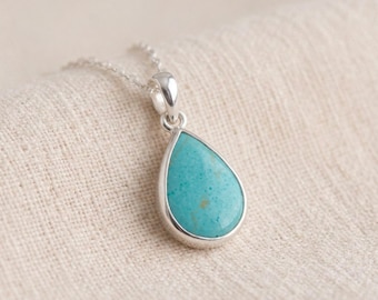 Personalised Turquoise Teardrop Pendant Necklace in Sterling Silver