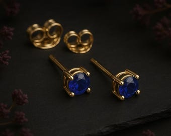 Solid 9ct Gold September Sapphire Birthstone Stud Earrings
