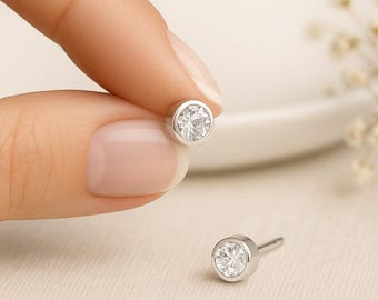 Sterling Silver Cubic Zirconia Stud Earrings: April Birthstone Gift, 7mm
