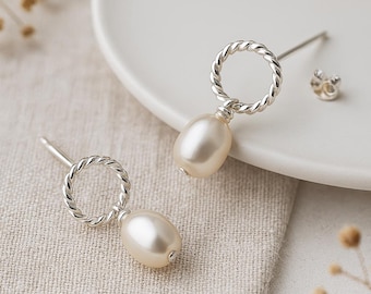 Sterling Silver White Freshwater Pearl Rope Stud Earrings