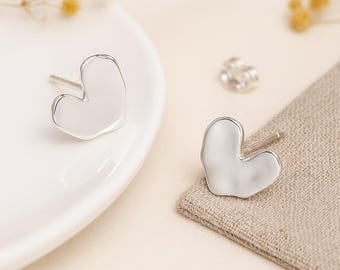 Sterling Silver Hammered Heart Stud Earrings