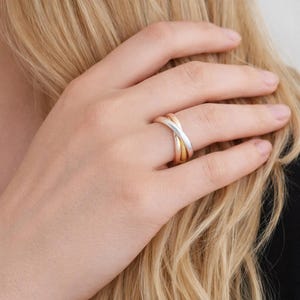 Gold Plated Sterling Silver Russian Interlinked Trinity Wedding Ring