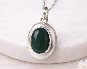 Personalised Sterling Silver Bloodstone Gemstone Locket Necklace With Photos