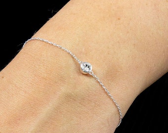 Genuine Diamond CZ Bracelet in Sterling Silver, Diamond Birthstone, 10th Wedding Anniversary Gift, April Birthday