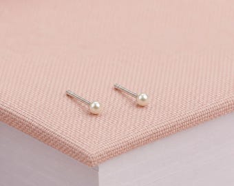 3mm Sterling Silver White Pearl Stud Earrings