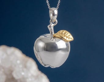 Personalised Solid Apple For The Teacher Pendant Necklace in Sterling Silver
