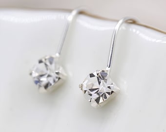 Sterling Silver Simple CZ Drop Earrings