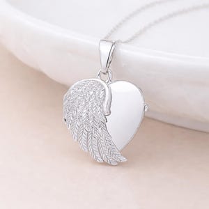 Personalised Sterling Silver Angel Wing Heart Locket With Photos image 1