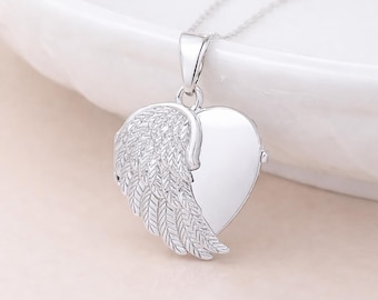 Personalised Sterling Silver Angel Wing Heart Locket Necklace With Photos