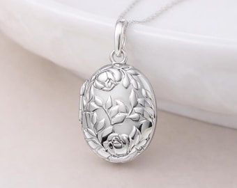 Personalised Sterling Silver Queen Of Flowers Locket Necklace With Photos