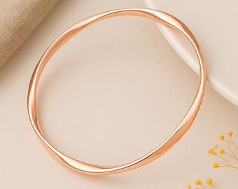 Rose Gold Plated Sterling Silver Soft Twist Hollow Slave Bangle