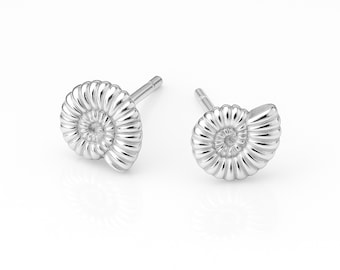 Sterling Silver Ammonite Fossil Stud Earrings – 6mm