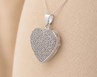 Personalised Sparkling Sterling Silver Heart Locket Necklace With Photos