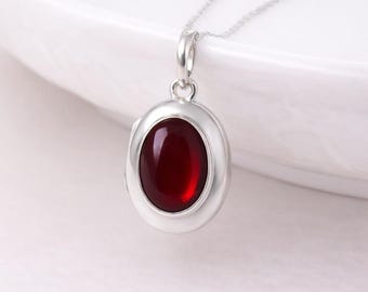 Personalised Sterling Silver Garnet Gemstone Locket Necklace with Photos
