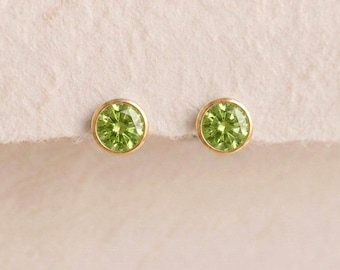 August Peridot Birthstone Stud Earrings in Gold Plated Sterling Silver