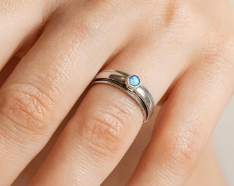 Personalised Sterling Silver Blue Opal Spinner Ring – 5mm