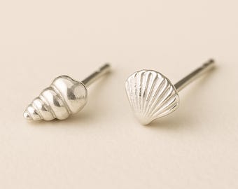 Mismatched Sterling Silver Shell Stud Earrings