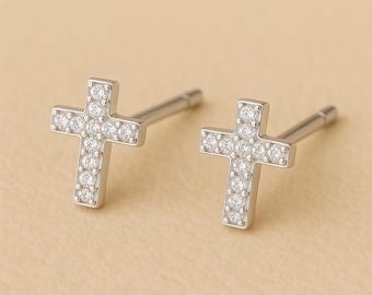 Sterling Silver Cubic Zirconia Cross Stud Earrings