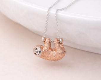 Rose Gold Plated Sterling Silver Sloth Necklace: Animal Jewelry Gift