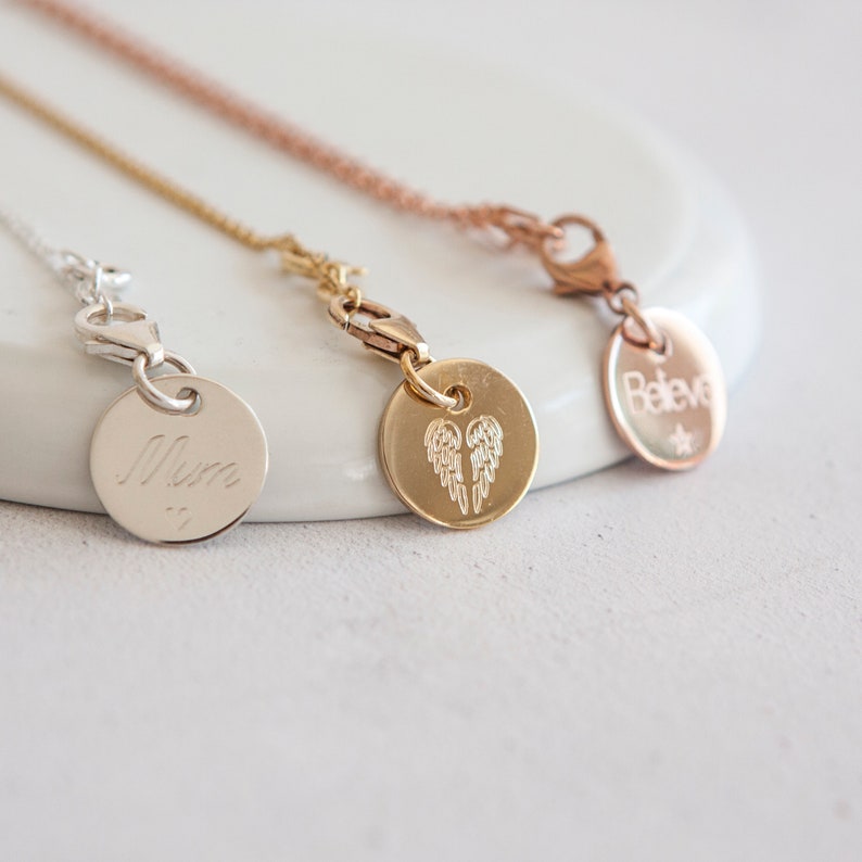 Personalised 12mm Heart Disc Necklace Sterling Silver Rose Image 0