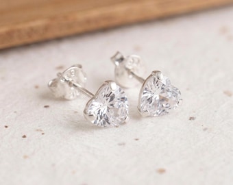 Sparkling Cubic Zirconia Heart Stud Earrings in Sterling Silver